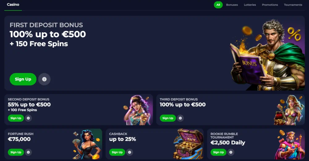 B7 Casino details eerste stortingsbonus en promotioneel dashboard.